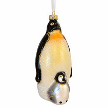 Load image into Gallery viewer, Mother &amp; Baby Penguin Glass Christmas Ornament – Glittered Keepsake
