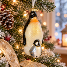 Load image into Gallery viewer, Mother &amp; Baby Penguin Glass Christmas Ornament – Glittered Keepsake DW
