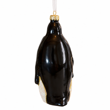 Load image into Gallery viewer, Mother &amp; Baby Penguin Glass Christmas Ornament – Glittered Keepsake
