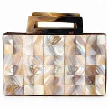 Load image into Gallery viewer, Mother of Pearl Mosaic Clutch Purse – Vintage Evening Handbag back
