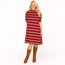 Load image into Gallery viewer, Organic Cotton Stripe Dress | Red Navy &amp; White
