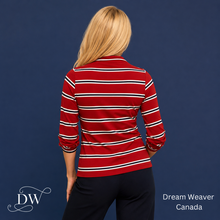 Load image into Gallery viewer, Organic Cotton Striped Mock Neck Top | Red Navy Stripe back 2
