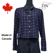 Load image into Gallery viewer, Oxford Navy Plaid Crop Blouse | Meemoza
