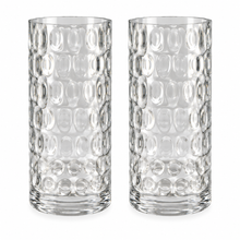 Load image into Gallery viewer, Two clear textured glass tumblers with a raised circular bubble pattern, shown side by side on a white background.
