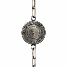 Load image into Gallery viewer, RCAF Crown &amp; Wing Vintage Canadian Button Sterling Silver Bracelet closeup back
