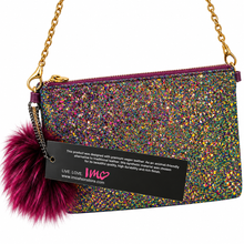 Charger l'image dans la galerie, Rainbow Glitter Crossbody Clutch – Plum Vegan Handbag front with tag
