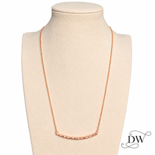 Load image into Gallery viewer, Rose Gold Hammered Smile Bar Necklace1
