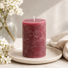 Load image into Gallery viewer, Rustic Burgundy Pillar Candle | 3x3" Unscented

