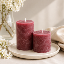 Load image into Gallery viewer, Rustic Burgundy Pillar Candle | 3x3" Unscented 2
