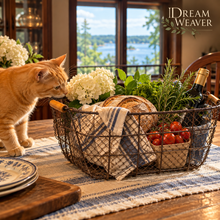 Charger l'image dans la galerie, Rustic Farmhouse Wire Basket with Wooden Handles DW
