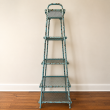 Charger l'image dans la galerie, Rustic Industrial Metal Ladder Shelf – Vintage Teal Patina | 5 Mesh Shelves - side 
