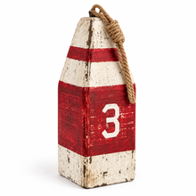 Load image into Gallery viewer, Rustic Red &amp; White Wooden Nautical Buoy – Coastal Cottage Décor
