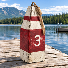Load image into Gallery viewer, Rustic Red &amp; White Wooden Nautical Buoy – Coastal Cottage Décor 2
