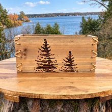 Load image into Gallery viewer, Rustic Wood Box | Burned Pine Tree Design
