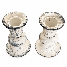 Charger l'image dans la galerie, Set of 2 Distressed Cream Candle Holders | French Country Shabby Chic | 3" -5
