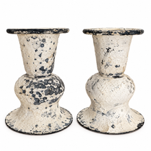 Charger l'image dans la galerie, Set of 2 Distressed Cream Candle Holders | French Country Shabby Chic | 3"
