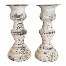 Load image into Gallery viewer, Set of 2 Distressed Cream Candle Holders | French Country Shabby Chic | 5.5"
