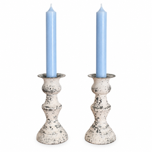 Load image into Gallery viewer, Set of 2 Distressed Cream Candle Holders | French Country Shabby Chic | 5.5" 2 3
