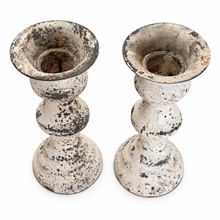 Load image into Gallery viewer, Set of 2 Distressed Cream Candle Holders | French Country Shabby Chic | 5.5" 4

