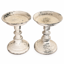 Charger l'image dans la galerie, Set of 2 Distressed Cream Pillar Candle Holders | French Country Shabby Chic | 7.5" 3

