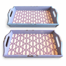 Load image into Gallery viewer, Set of 2 Lilac Distressed Wood Serving Trays –  Geometric Pattern3
