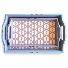 Load image into Gallery viewer, Set of 2 Lilac Distressed Wood Serving Trays –  Geometric Pattern

