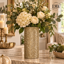 Load image into Gallery viewer, Silver Beaded Glass Hurricane Candle Holder &amp; Vase | 10" | Dream Weaver 2 vase
