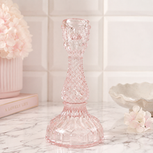 Load image into Gallery viewer, Small Bella Blush Pink Glass Taper Candle Holder 
