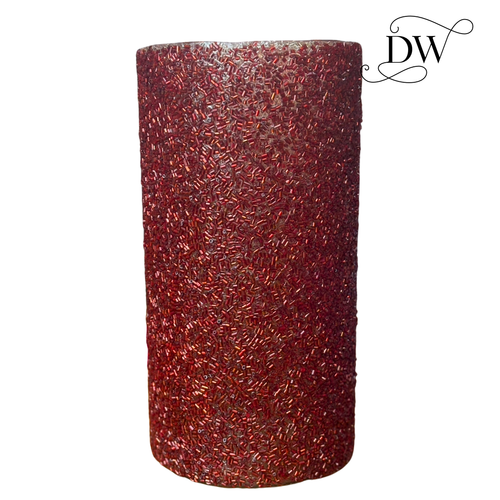 Sparkly Bronze Beaded Glass Hurricane Vase