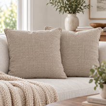 Charger l'image dans la galerie, Textured Neutral Beige Taupe Throw Pillows – Set of 2 | 16" x 16"  dw
