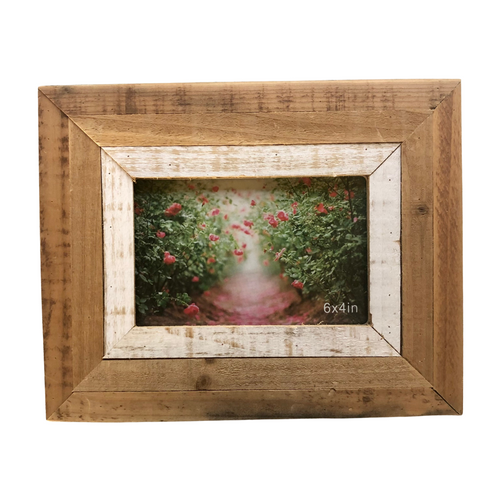 Picture Frame 6x4 Distressed Wood Frame in Metal Stand