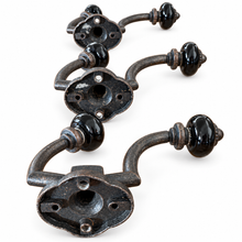 Charger l'image dans la galerie, Vintage-Style Double Wall Hook with Black Ceramic Knobs – Bronze Metal -back
