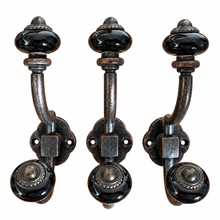 Charger l'image dans la galerie, Vintage-Style Double Wall Hook with Black Ceramic Knobs – Bronze Metal
