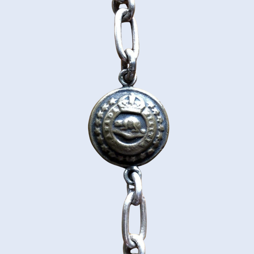 Vintage Canadian Beaver Button Silver Bracelet | Dream Weaver Canada