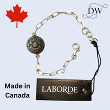 Load image into Gallery viewer, Vintage Canadian Ornate Crown Button Silver Bracelet
