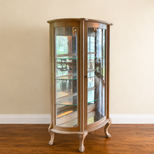 Charger l'image dans la galerie, Vintage Curved Glass Curio Cabinet with Lion's Paw Feet side
