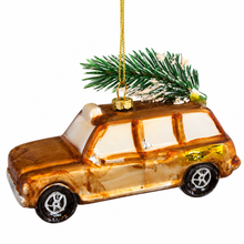 Charger l'image dans la galerie, Vintage Gold Station Wagon with Christmas Tree Glass Ornament – 5"
