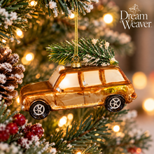 Charger l'image dans la galerie, Vintage Gold Station Wagon with Christmas Tree Glass Ornament – 5" DW
