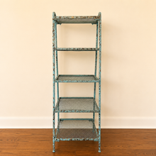 Charger l'image dans la galerie, Vintage Industrial Metal Ladder Shelf | Rustic Teal Patina | 5-Tier Mesh Display Shelf
