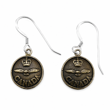 Load image into Gallery viewer, Vintage RCAF Canadian Military Button Earrings – Brass &amp; Sterling Silver
