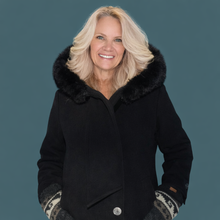 Load image into Gallery viewer, Black Dress Coat with Faux Fur Hood and Scarf
