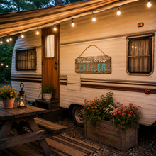 Charger l'image dans la galerie, Welcome to Our Trailer Rustic Wooden Hanging Sign LIfestyle
