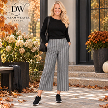 Load image into Gallery viewer, Wide Leg Pants | Grey/Cream Stripe Linen DW

