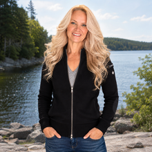 Load image into Gallery viewer, Women's Black Full Zip Cardigan | Made in Canada | Red Canoe
