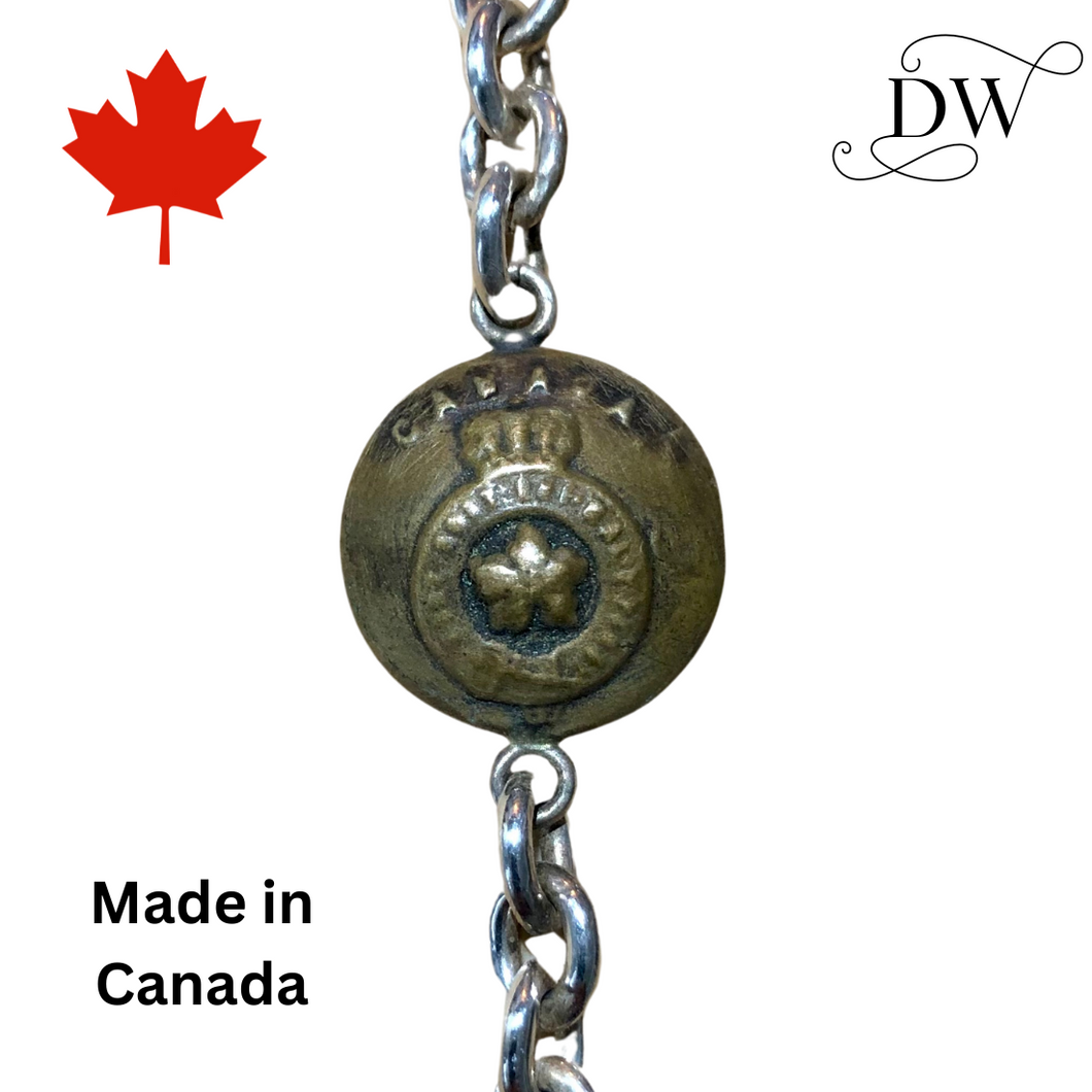 Maple Leaf Crown Button Silver Bracelet | Dream Weaver Canada