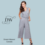 Linen Jumpsuit | Grey/Cream Stripe