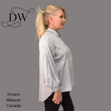Load image into Gallery viewer, Striped Blouse with Collar and Puffy Sleeves | Black &amp; White
