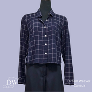 Oxford Navy Plaid Crop Blouse | Meemoza