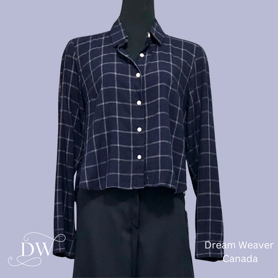 Oxford Navy Plaid CROP Blouse | Meemoza