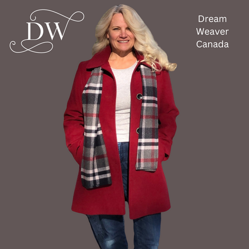 Ruby Pea Coat with Plaid Scarf